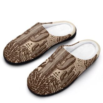 Generic Mexico Cactus Stamp Slippers Men Winter Warm Cotton Anti-Slip Indoor Slip-Ons House Shoes