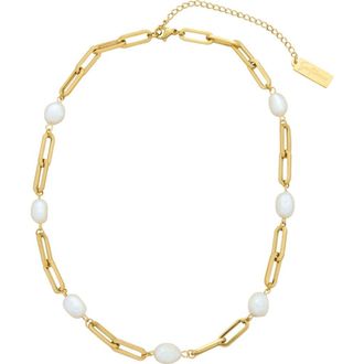 st. Moran 18k Gold Plated Freshwater Pearl Paperclip Necklace in White/Gold at Nordstrom Rack