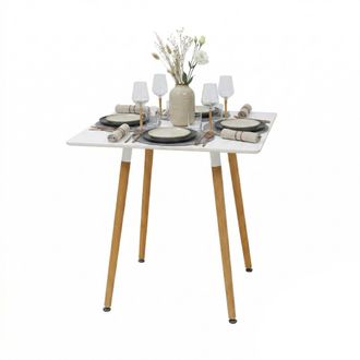 Relaxdays Mesa De Comedor Relaxdays, Cuadrada, Hbt: 75 X 75 X 75 Cm, Mdf Y Bamb&uacute;, Para 4 Personas, Escandinava, Blanco/natural