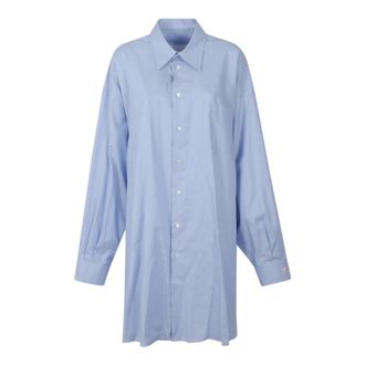 Maison Margiela Balloon-sleeve Cotton Shirt - female - Maison Margiela - Shirt Dresses - Blue - 2XS - Dresses