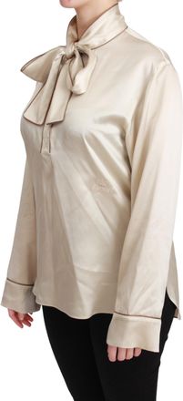 Dolce & Gabbana Womens Beige Sleeve Top Queen Silk Satin Blouse