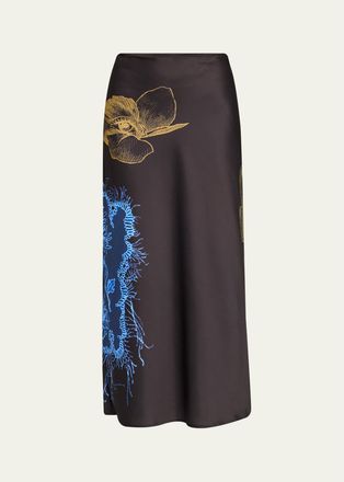 Jason Wu Printed Crepe Satin Bias Midi Skirt