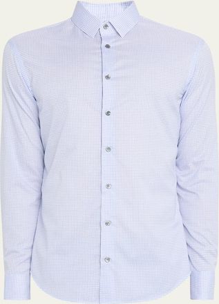 Giorgio Armani Mens Micro-Plaid Cotton Dress Shirt