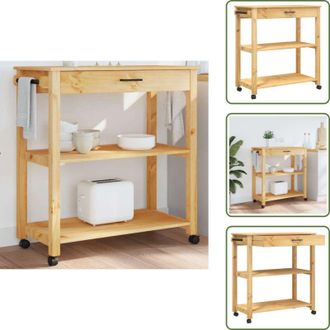 vidaXL Carrello da cucina vintage - vidaXL Carrello da Cucina MONZA 84x40x88,5 cm in Legno Massello di Pino - Carrello da cucina con ripiani