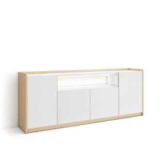 Skraut Home Aparador efecto madera blanco y roble 207x37x80cm con Led