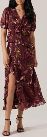 ASTR the Label Bennet Floral Tiered Dress in Wine Floral at Nordstrom Rack, Size X-Small