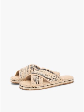 Tommy Hilfiger Womens Raffia Espadrille Slide Sandal - Natural/Black - US 6 / EU 36
