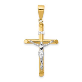 Diamond2Deal 14k Two-tone Gold Hollow Crucifix Pendant