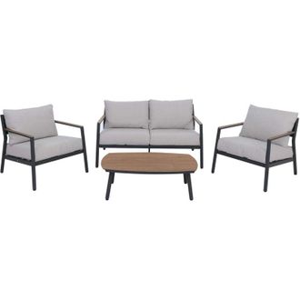 Hhg [NON UTILIZZATO] Set da giardino in alluminio HHG-337, salottino da esterno lounge divano salotto stoffa/tessuto 210 g/m&sup2;, grigio chiaro