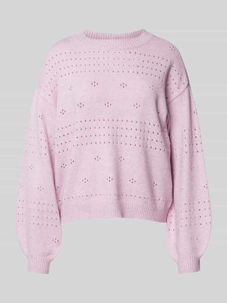 Vila Strickpullover mit Lochstickerei Modell RIL in Rosa, Gr&ouml;&szlig;e M
