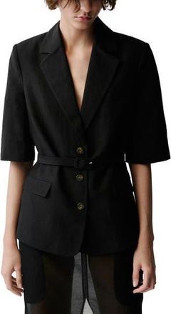 Mango Argelia Short Sleeve Belted Blazer in Black at Nordstrom Rack, Size X-Small