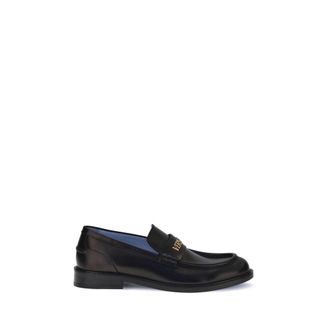 Versace Black Calf Leather Bos Taurus Slip-On Mens Loafers