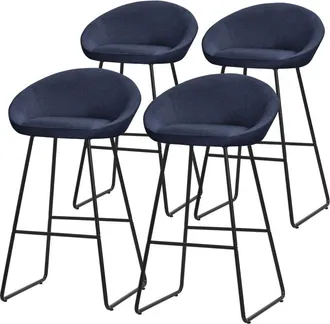 ML Design Ml-design 4x Taburetes De Bar Altos Azul Oscuro Con Funda De Tela 75cm, Sillas Con Estructura Met&aacute;lica, Asientos De Cocina Con Respaldo Y Reposap&iacute;es, 