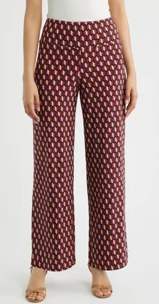Anne Klein Geo Print Wide Leg Pants in Rust Multi at Nordstrom, Size X-Small