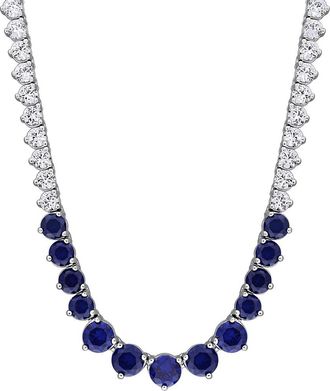 Rina Limor Silver 22.25 Ct. Tw. Lab-Grown Blue And White Sapphire Graduated Tennis Necklace