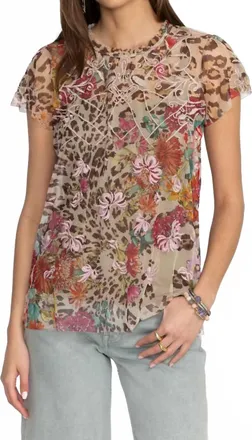 Johnny Was Mazzy Ruffle Neck Blouse In Wild Gardenia