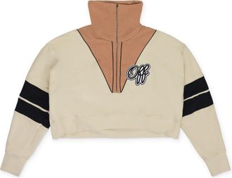 Off-white Cream Intarsia Crop Half Zip Sweater