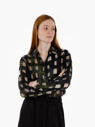 DIEGA Camicia a fantasia finestrata verde / ecru