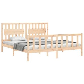 Berkfield Home Beautiful Bed Frame with Headboard Super King Size Solid Wood in Light Tan