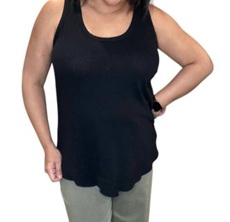 bobi Ribbed Curved Hem Tank Top In Black