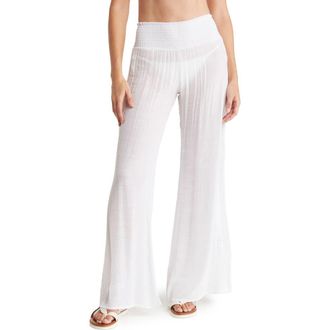 Elan Crochet Panel Cover-Up Pants in White at Nordstrom Rack, Size X-Large