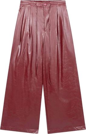 Refined Department Bibi Woven PU Pants - Dames - Wijde Broeken - Rood - S - Broeken