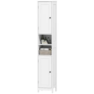 HOMCOM Homcom Mobile Bagno Con 2 Ripiani Aperti E 2 Armadietti In Legno Bianco