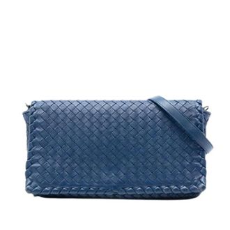 Bottega Veneta Pre-owned Cross Body Bags, female, Blue, Size: ONE SIZE Pre-owned Woven Nappa Crossbody Bag