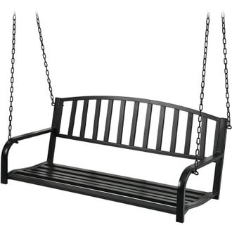 Relaxdays Banco Colgante Relaxdays, 2 Plazas, Acero, Hierro Fundido, Hxbxt: 197 X 133 X 58 Cm, Columpio Exterior, Color Negro