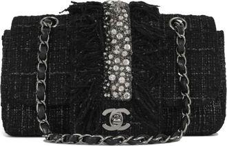 Chanel 2002 small Classic Flap tweed shoulder bag - women - Silk/Rhinestone/Silk - One Size - Black