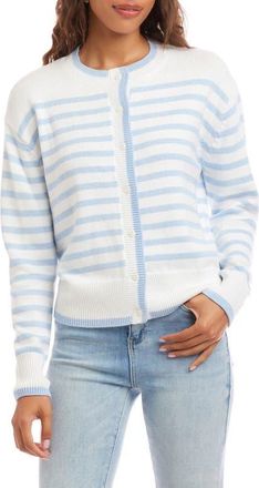 Karen Kane Stripe Cardigan Sweater in Blue With Off White at Nordstrom, Size X-Small P