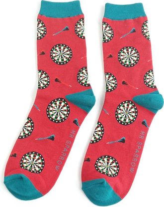Generic MR SPARROW Mens Darts Design Socks One Size 7-11 Bamboo Blend Crew Mid Calf (UK, Numeric, 7, 11, Regular, Regular, Red)