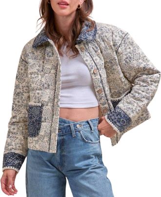 Merci Bandana Print Quilted Jacket In Cream