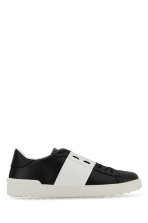 Valentino Garavani Black Leather Open Sneakers With White Band