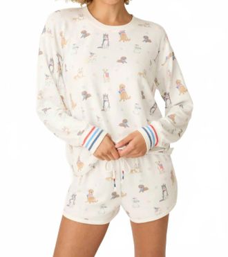 PJ Salvage Woof Patriotic Pups Long Sleeve Top In Ivory