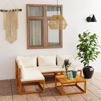 vidaXL Muebles De Jard&iacute;n 5 Pzas Cojines Crema Madera Maciza De Acacia Vidaxl