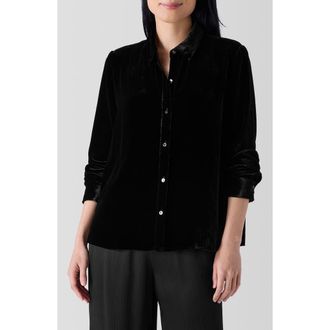 Eileen Fisher Classic Collar Easy Velvet Button-Up Shirt in Black at Nordstrom Rack, Size Large