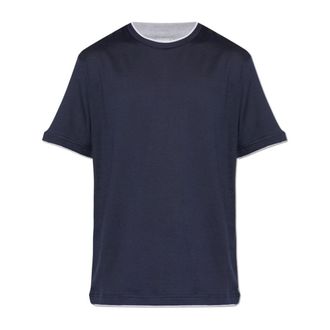 Eleventy T-Shirts, male, Blue, Size: 2XL Cotton T-Shirt With a Crew Neckline