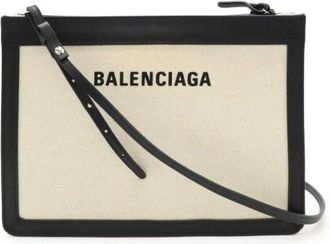 Balenciaga Pre-owned Cross Body Bags, female, Black, Size: ONE SIZE Pre-owned Canvas Leather Logo 2Way Shoulder Bag