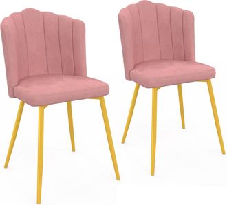 IDMarket Set Di 2 Sedie A Conchiglia Adella In Velluto Rosa Con Gambe Dorate