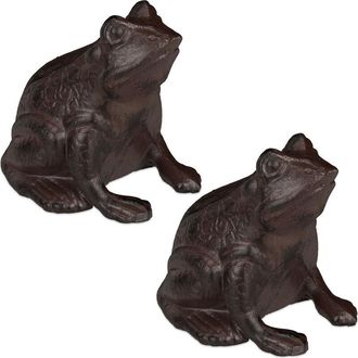 Relaxdays Relaxdays 2x Frog Ornament, Garden Figure, Cast Iron, Weatherproof, Antique Design, for Patio, Balcony, Terrace, Brown