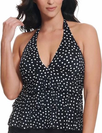 Swim Solutions Printed Halter Tankini Top In Black/white