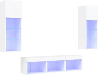 vidaXL Vidaxl - Muebles De Tv De Pared Con Led 5 Pzas Madera Ingenier&iacute;a Blanco