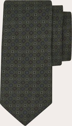 Ferragamo Men Micro pattern silk tie Green