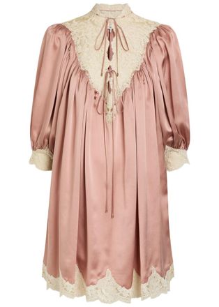 Chlo&eacute; Lace and Silk Mini Dress - Light Pink - 38 (UK10 / S)