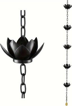 OEM Cadena De Lluvia - Copa De Loto En Hierro Galvanizado - Para Canal&oacute;n - Drenaje Ecol&oacute;gico Y Decorativo - Longitud Ajustable - 1 Unidad