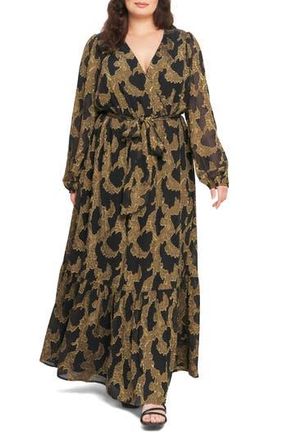 Flying Tomato Long Sleeve Chiffon Maxi Dress in Dark Brown at Nordstrom Rack, Size 1 X