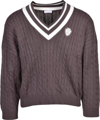 Brunello Cucinelli Korte V-hals trui - Dames - V-hals truien - Bruin - S - Katoen - Truien & Vesten