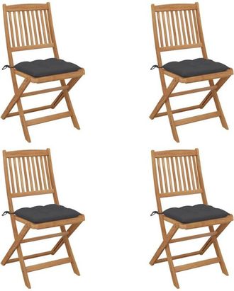 vidaXL Vidaxl - Sillas De Jard&iacute;n Plegables 4 Uds Y Cojines Madera Maciza Acacia