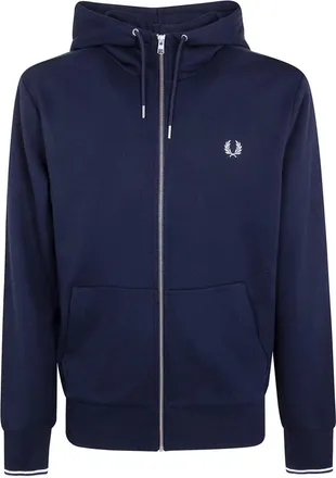 Fred Perry Hooded Zip Through Sweatshirt - Heren - Vesten met rits - Blauw - S - Katoen - Hoodies & sweatvesten